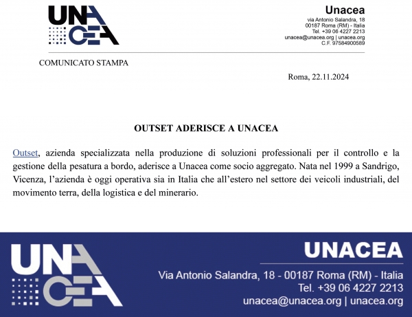 OUTSET aderisce a UNACEA