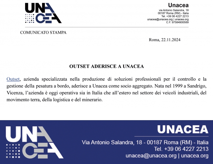 OUTSET aderisce a UNACEA